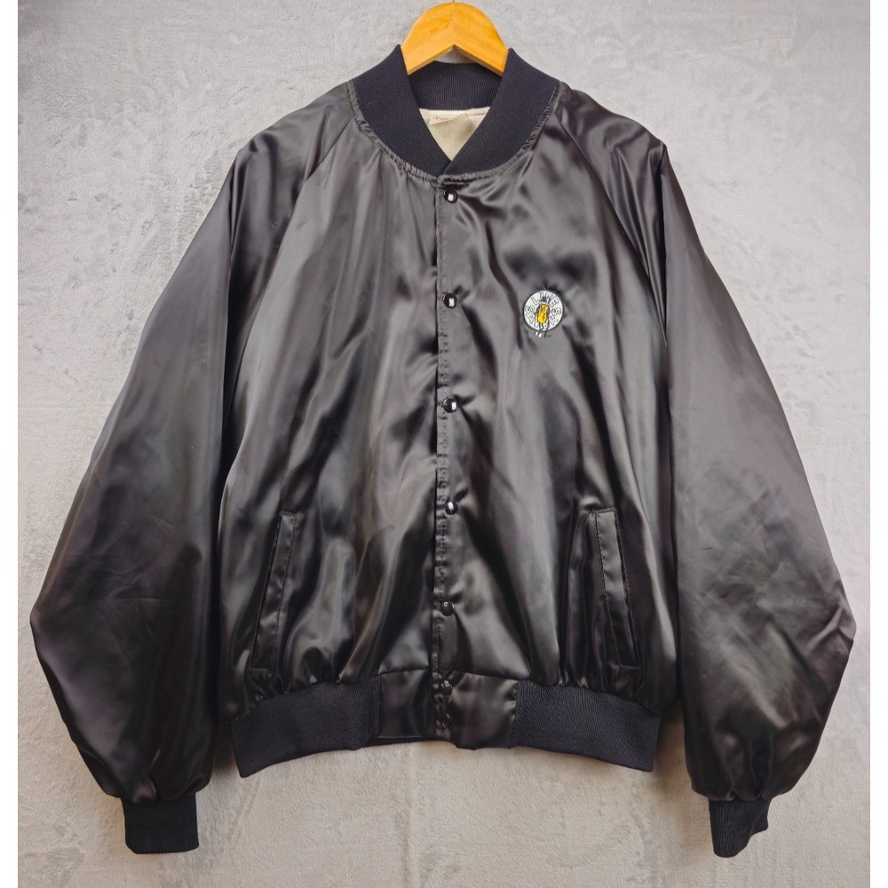 VTG Auburn Sportswear Life Savers Mr Peanut Black Satin Jacket Mens XXL Full Zip